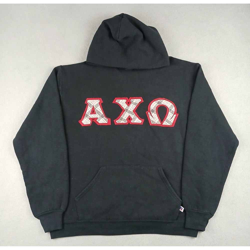 Alpha Chi Omega Russell Athletic Hoodie Mens L AXO Sorority Black USA Made